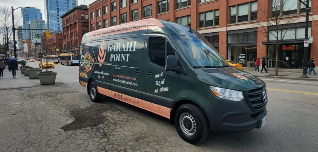 Full Commercial Van Wrap for Karahi Point in the Greater Toronto Area 2 Mercedes-Benz Sprinter high-roof commercial cargo van